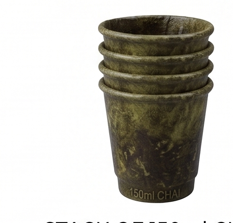 Stack of 150ml banana-leaf chai cups